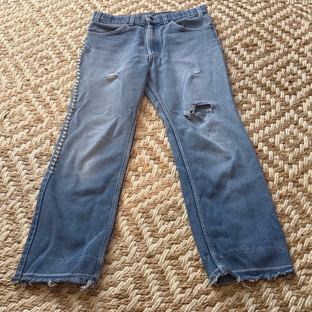 Levi's Blue Distressed Wide-Leg Jeans with Side Studs
